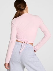 Victoria's Secret PINK Pink Tulip Cotton Wrap Long Sleeve Cropped Top - Image 2 of 3