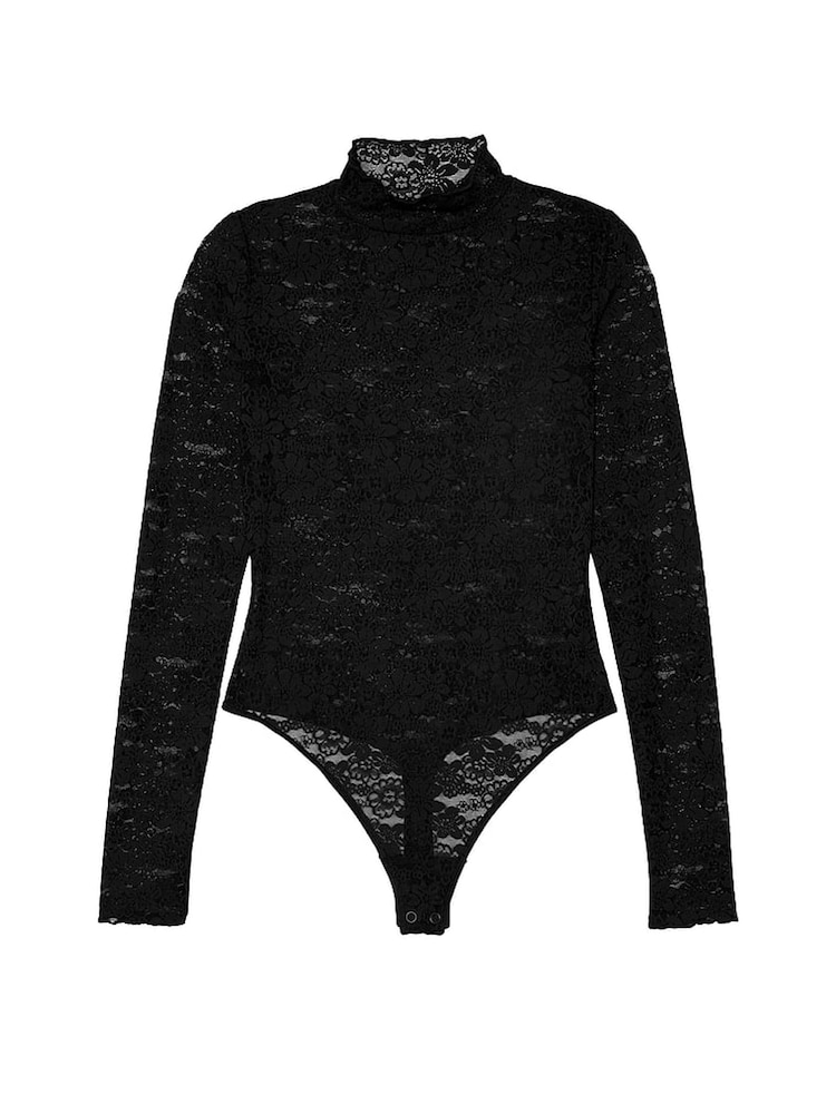 Victoria's Secret PINK Black Lace Mock Neck Bodysuit - Image 3 of 3 Victoria's Secret PINK Black Lace Mock Neck Bodysuit - Image 3 of 3