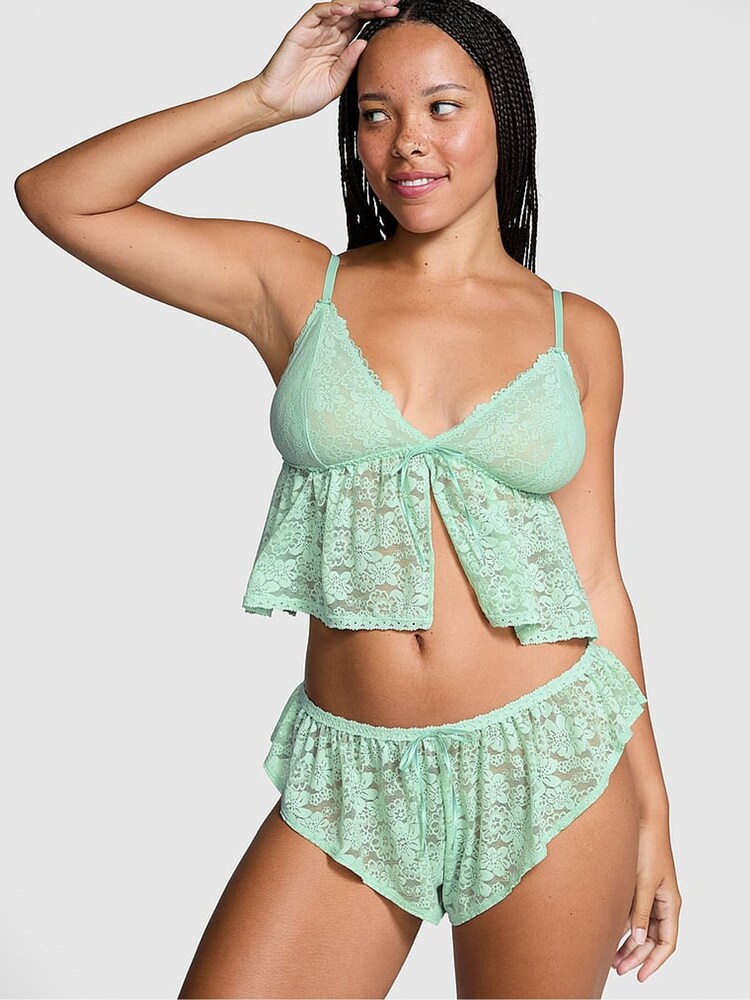 Victoria's Secret PINK Mint Green Lace Cami Pyjama Set - Image 1 of 3