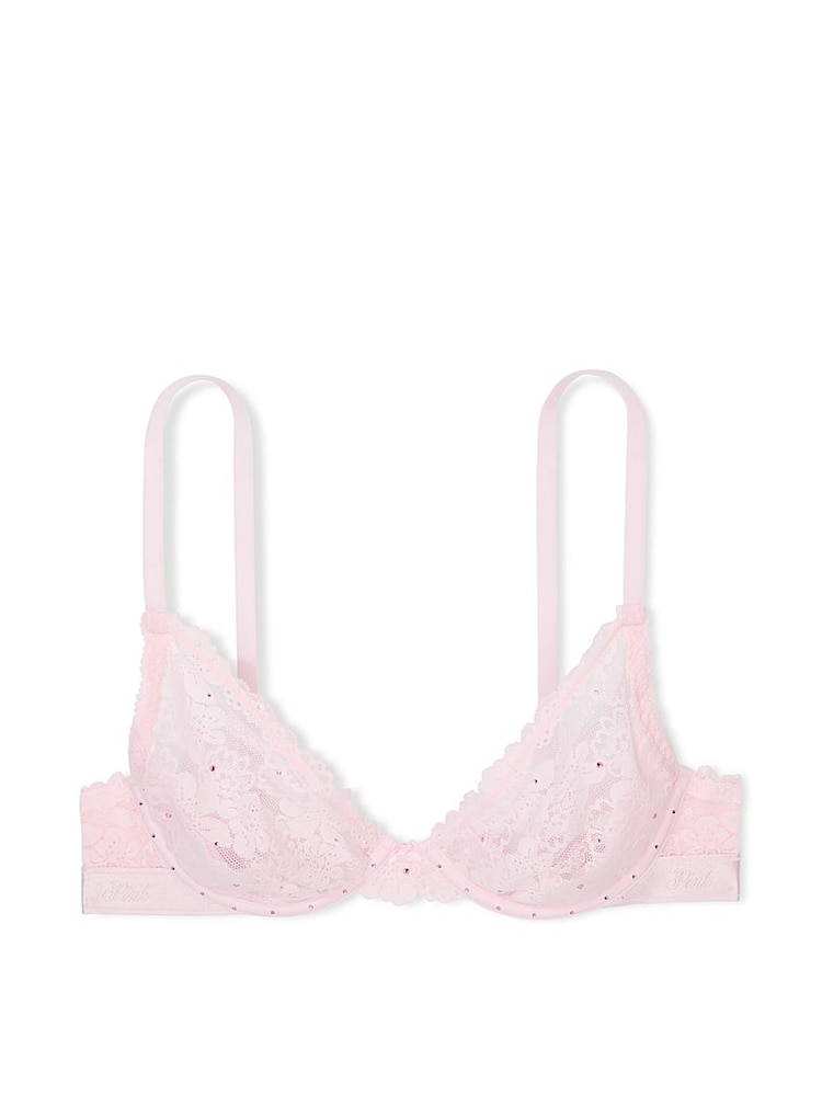 Roze tulp met imitatiediamanten - Victoria's Secret PINK - Diepuitgesneden beha met kant - Image 4 of 4