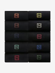Black 10 Pack Embroidered Lasting Fresh Socks - Image 1 of 14