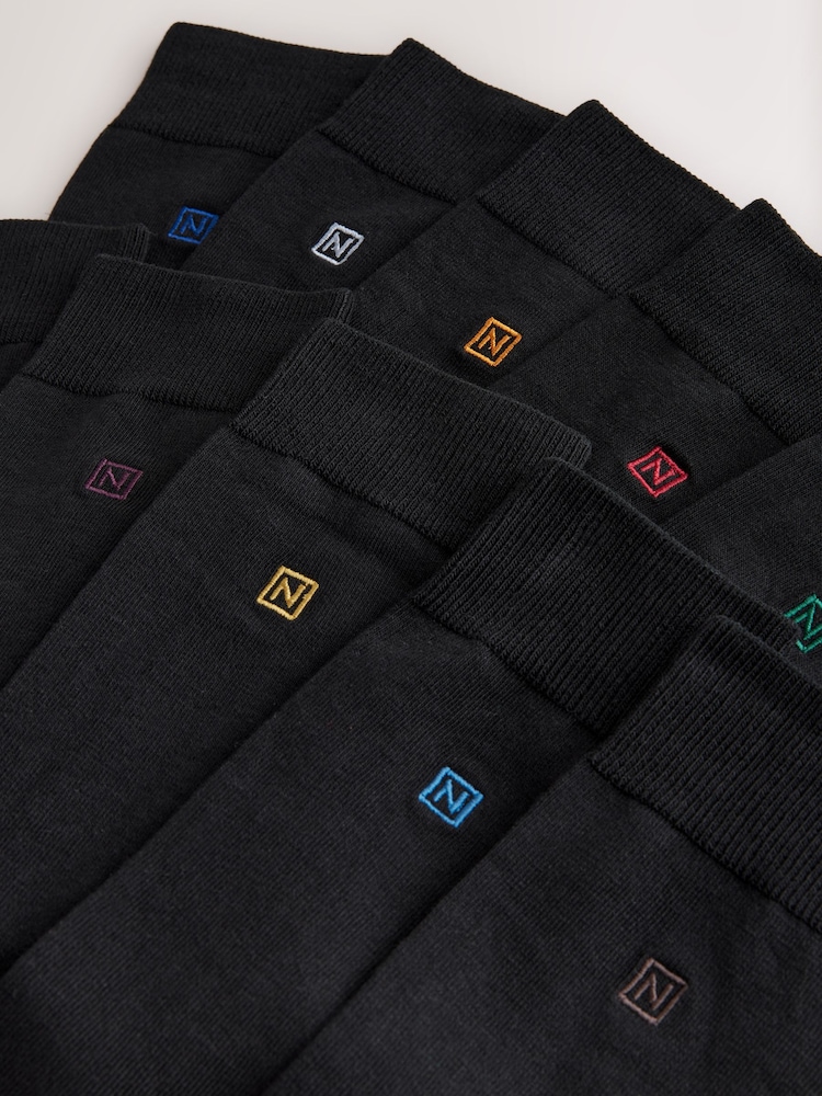 Black 10 Pack Embroidered Lasting Fresh Socks - Image 13 of 14
