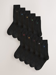 Black 10 Pack Embroidered Lasting Fresh Socks - Image 2 of 14