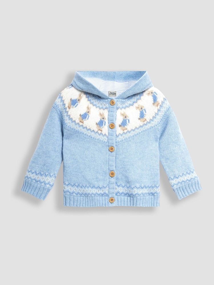 JoJo Maman Bébé Blue Baby Peter Rabbit Cosy Hooded Cardigan - Image 1 of 3