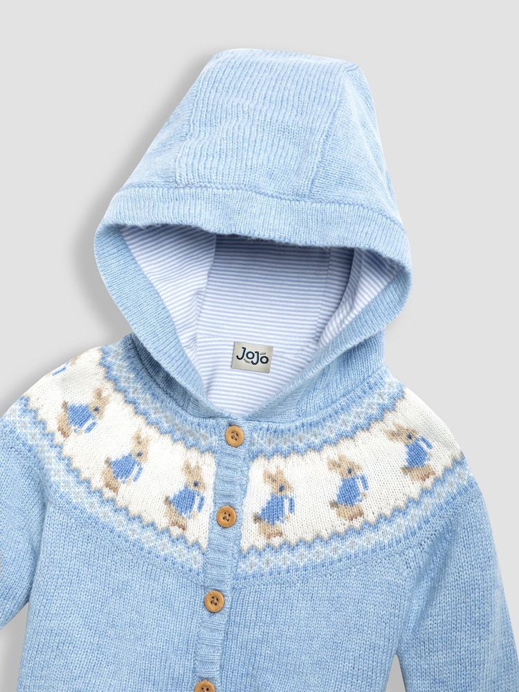 JoJo Maman Bébé Blue Baby Peter Rabbit Cosy Hooded Cardigan - Image 3 of 3