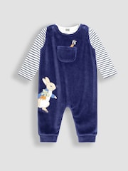JoJo Maman Bébé Navy Velour Dungarees & Top Set - Image 1 of 10