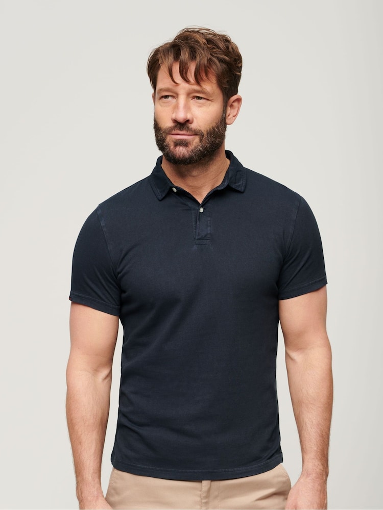 Superdry Eclipse Navy 100% Cotton Studios Jersey Polo Shirt - Image 1 of 8