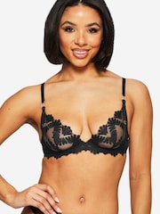 Ann Summers Black Elated Floral Lace Non Pad Plunge Bra - Image 1 of 5
