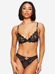 Ann Summers Black Elated Floral Lace Non Pad Plunge Bra - Image 4 of 5