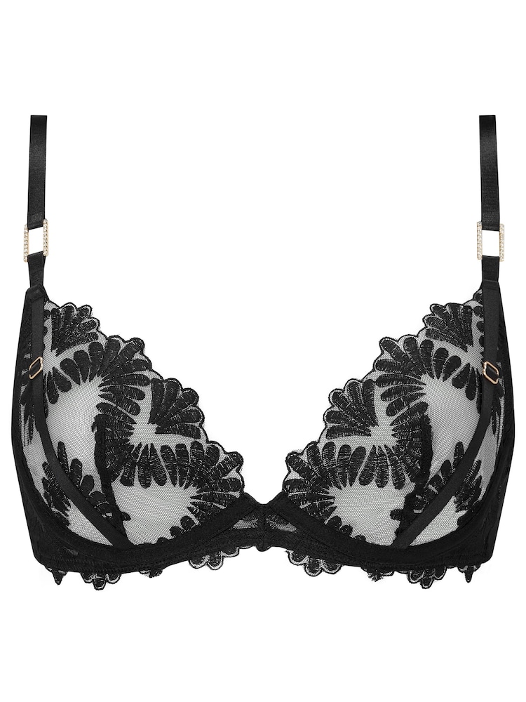 Ann Summers Black Elated Floral Lace Non Pad Plunge Bra - Image 5 of 5