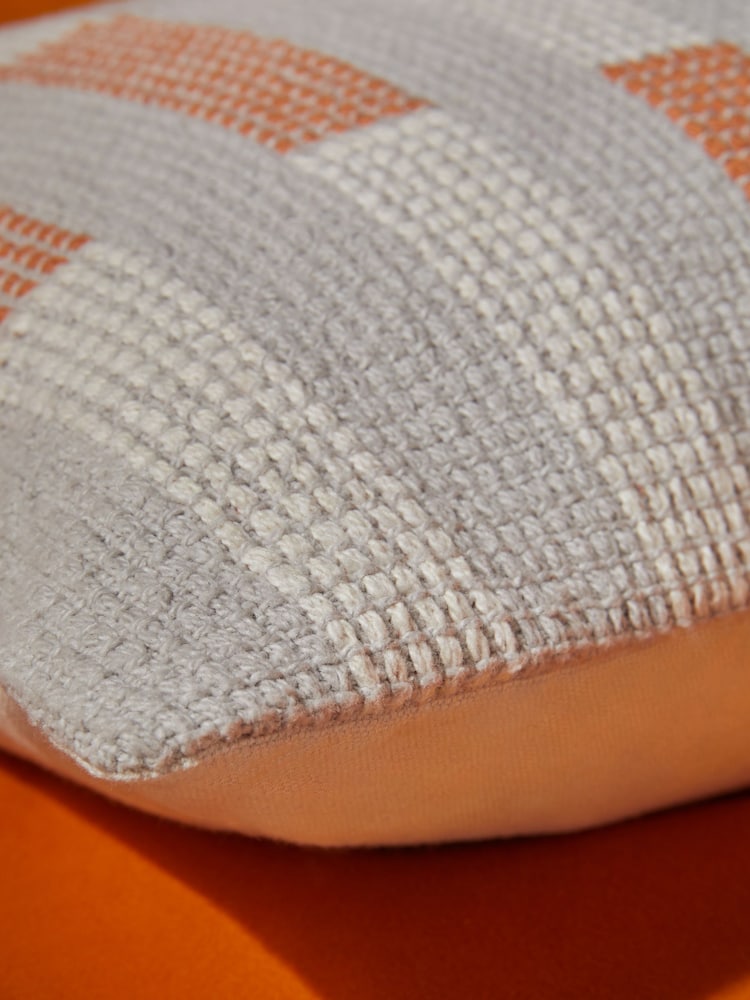 MADE.COM Orange Textured Woven Blake Cotton Geo Cushion - Image 2 of 3