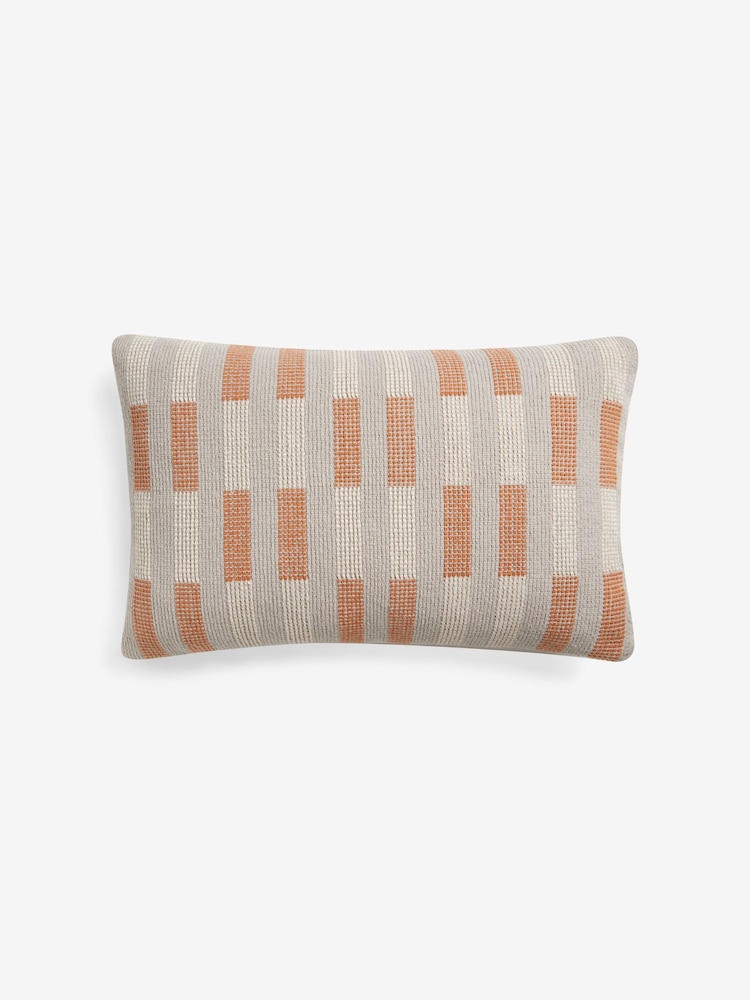 MADE.COM Orange Textured Woven Blake Cotton Geo Cushion - Image 3 of 3