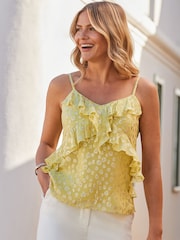 Sosandar Yellow Animal Print Frill Detail Cami Top - Image 2 of 5