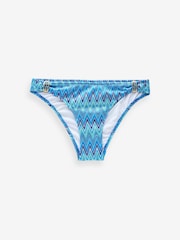Sosandar Blue The Perfect Chevron Print Bikini Bottoms With Gold Detail - Image 5 of 5