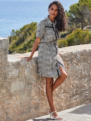 Sosandar Black Animal Print Ladder Trim Shirt Dress - Image 5 of 6