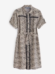 Sosandar Black Animal Print Ladder Trim Shirt Dress - Image 6 of 6