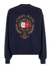 Tommy Jeans Blue Boxy Explorer Luxe Crew Neck 100% Cotton Sweatshirt - Image 4 of 4