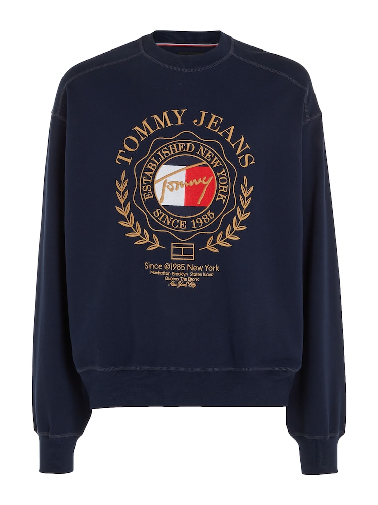 Tommy Jeans Blue Boxy Explorer Luxe Crew Neck 100% Cotton Sweatshirt - Image 4 of 4