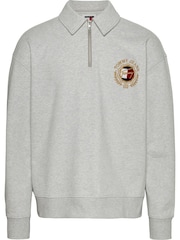 Tommy Jeans Grey Relaxed Explorer Luxe Quarter Zip 100% Cotton Sweatshirt - Image 1 of 3
