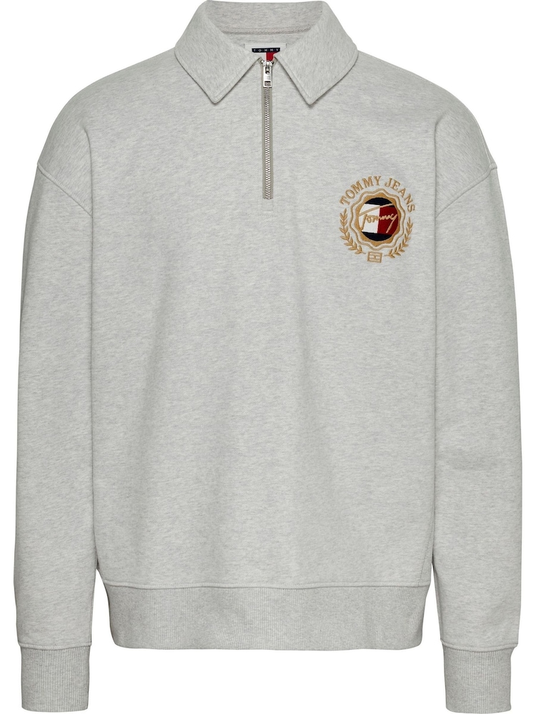Tommy Jeans Grey Relaxed Explorer Luxe Quarter Zip 100% Cotton Sweatshirt - Image 1 of 3