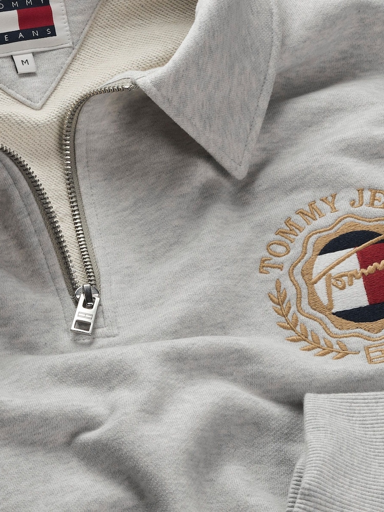 Tommy Jeans Grey Relaxed Explorer Luxe Quarter Zip 100% Cotton Sweatshirt - Image 3 of 3