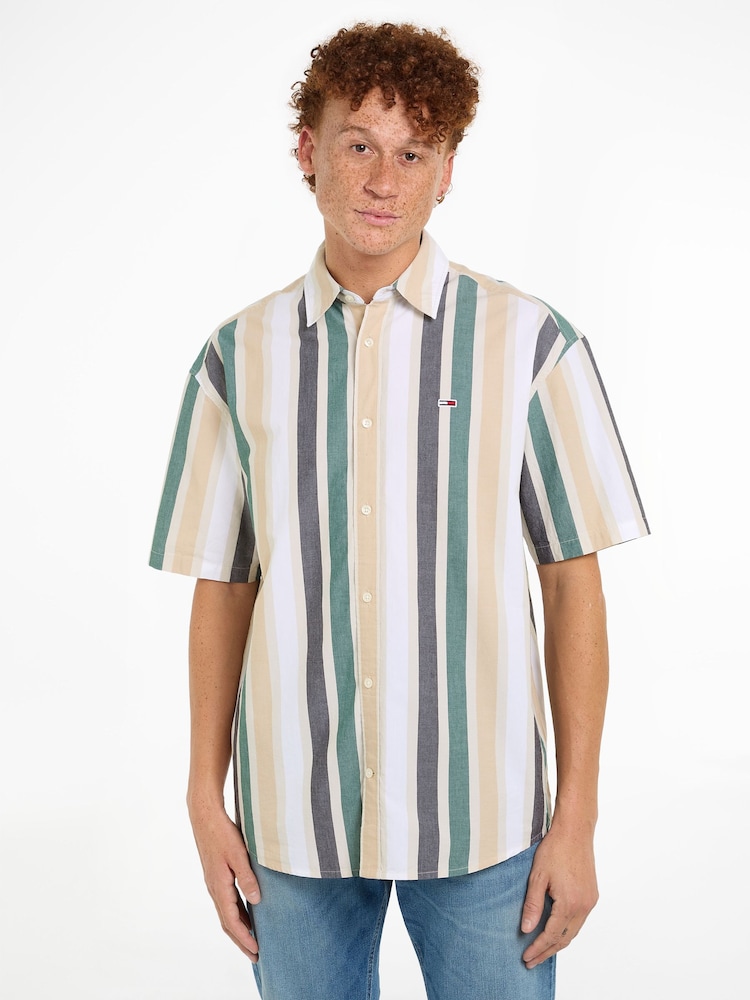 Tommy Jeans Green 100% Cotton Bold Stripes Shirt - Image 1 of 6