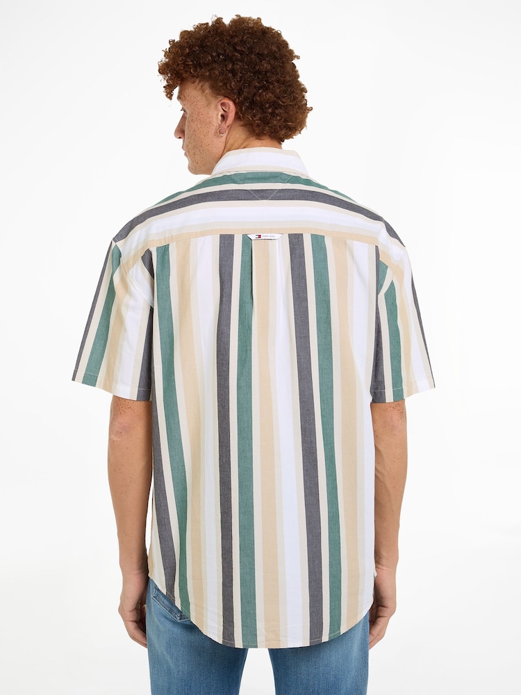Tommy Jeans Green 100% Cotton Bold Stripes Shirt - Image 2 of 6