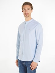 Tommy Jeans Blue Regular Fit Oxford 100% Cotton Mao-Collared Shirt - Image 1 of 6