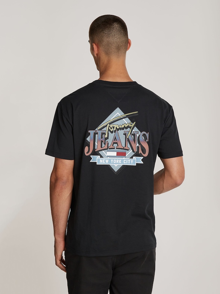 Tommy Jeans Black Regular Fit Diamond Twist 100% Cotton T-Shirt - Image 1 of 5
