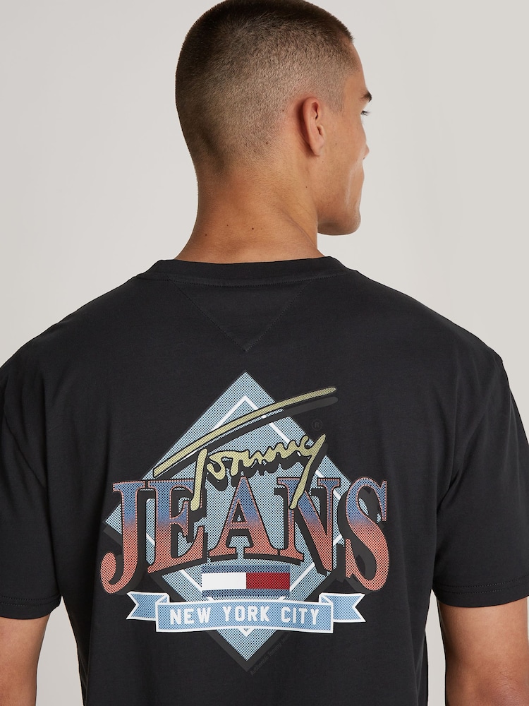 Tommy Jeans Black Regular Fit Diamond Twist 100% Cotton T-Shirt - Image 2 of 5