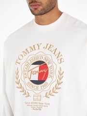 Tommy Jeans White Boxy Explorer Luxe Crew Neck 100% Cotton Sweatshirt - Image 3 of 6