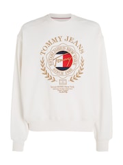 Tommy Jeans White Boxy Explorer Luxe Crew Neck 100% Cotton Sweatshirt - Image 4 of 6