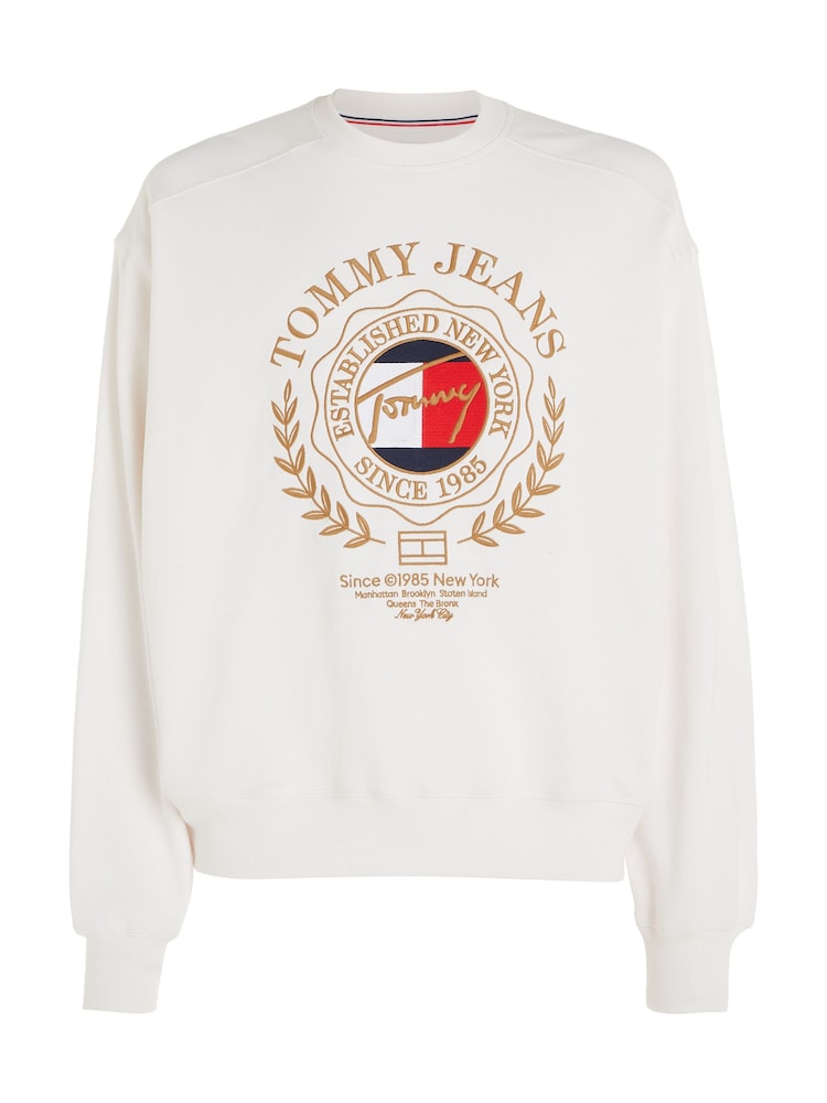 Buy Tommy Jeans White Boxy Explorer Luxe Crew Neck 100% Cotton