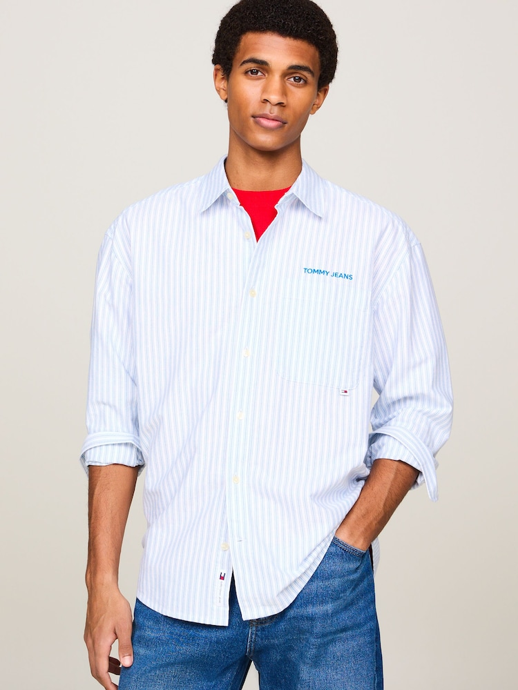 Tommy Jeans Blue Stripe Classics Shirt - Image 1 of 5