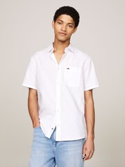 Tommy Jeans White Regular Fit Linen Blend Shirt - Image 1 of 5
