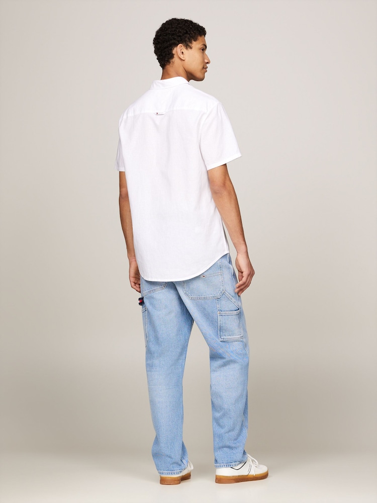 Tommy Jeans White Regular Fit Linen Blend Shirt - Image 2 of 5 Tommy Jeans White Regular Fit Linen Blend Shirt - Image 2 of 5