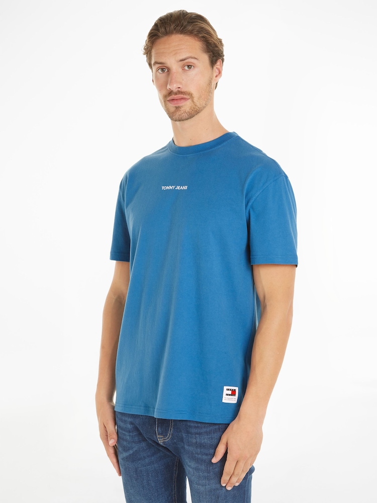 Tommy Jeans Blue Regular Fit Classic 100% Cotton T-Shirt - Image 1 of 6 Tommy Jeans Blue Regular Fit Classic 100% Cotton T-Shirt - Image 1 of 6