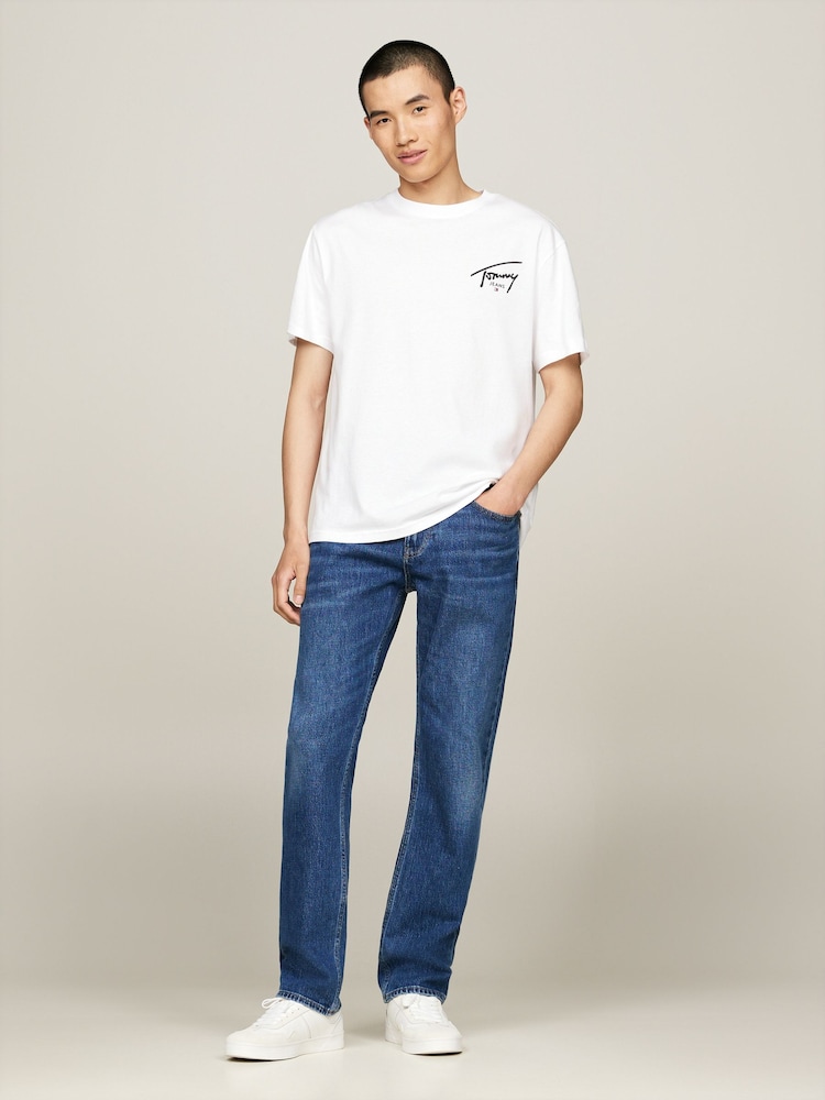 Tommy Jeans White Regular Fit Signature Print 100% Cotton T-Shirt - Image 1 of 4