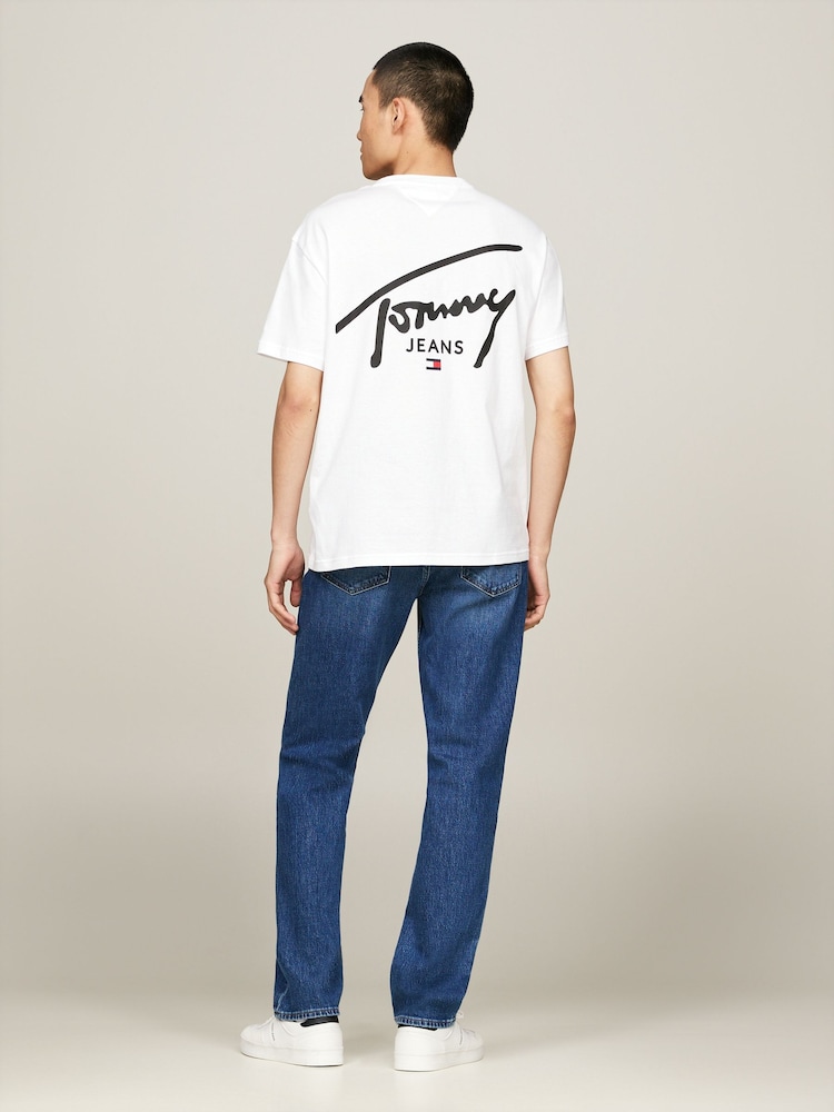Tommy Jeans White Regular Fit Signature Print 100% Cotton T-Shirt - Image 2 of 4