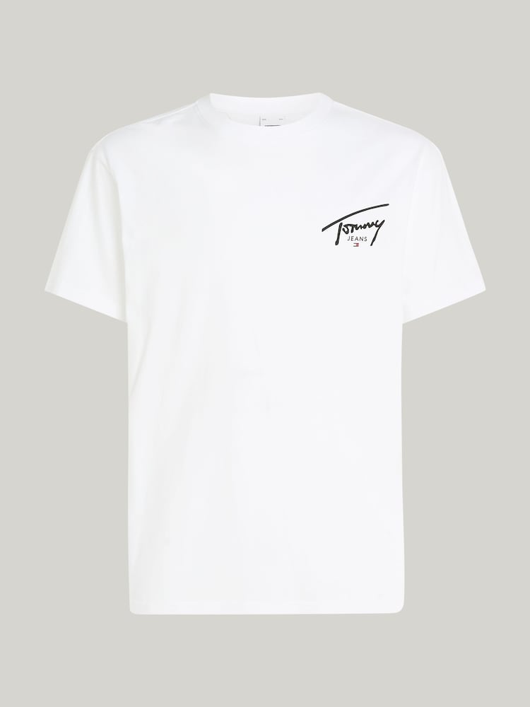 Tommy Jeans White Regular Fit Signature Print 100% Cotton T-Shirt - Image 4 of 4