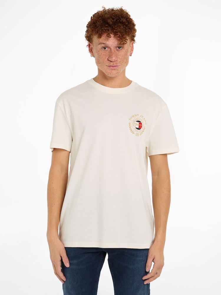 Blanc - T-shirt Tommy Jeans Regular Fit Explorer 100% coton - Image 1 of 4