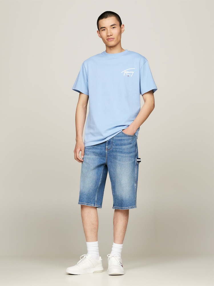 Tommy Jeans Blue Regular Fit Signature Print 100% Cotton T-Shirt - Image 1 of 4 Tommy Jeans Blue Regular Fit Signature Print 100% Cotton T-Shirt - Image 1 of 4