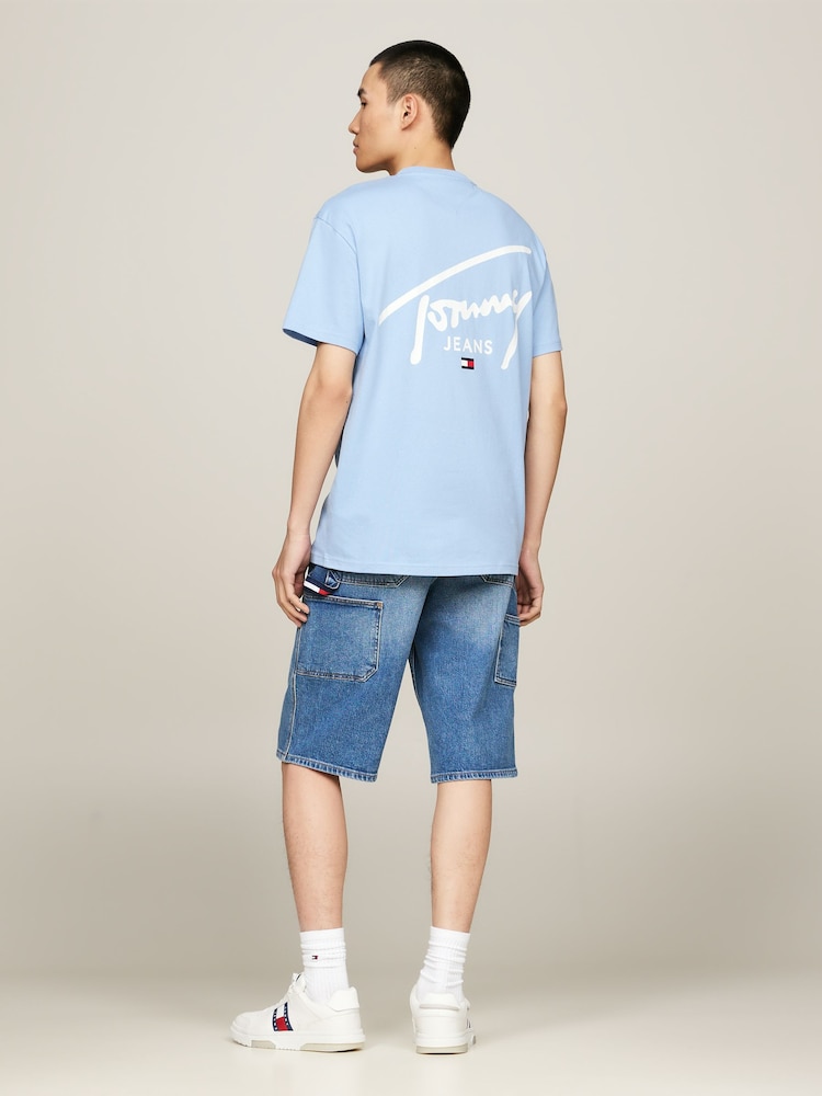 Tommy Jeans Blue Regular Fit Signature Print 100% Cotton T-Shirt - Image 2 of 4 Tommy Jeans Blue Regular Fit Signature Print 100% Cotton T-Shirt - Image 2 of 4