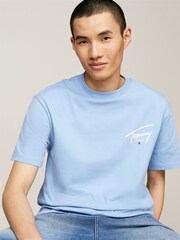 Tommy Jeans Blue Regular Fit Signature Print 100% Cotton T-Shirt - Image 3 of 4
