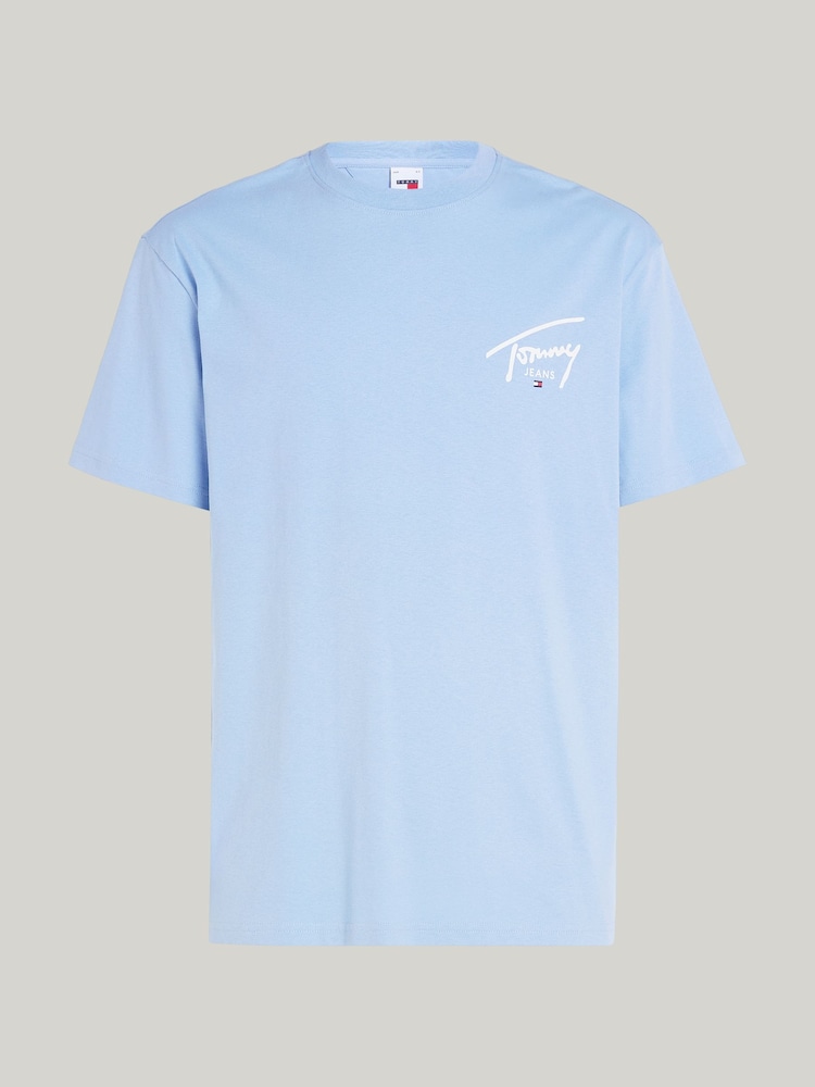 Tommy Jeans Blue Regular Fit Signature Print 100% Cotton T-Shirt - Image 4 of 4 Tommy Jeans Blue Regular Fit Signature Print 100% Cotton T-Shirt - Image 4 of 4