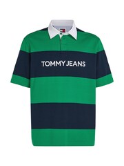 Tommy Jeans Green Classics Short Sleeved Rugby 100% Cotton Polo Shirt - Image 1 of 4