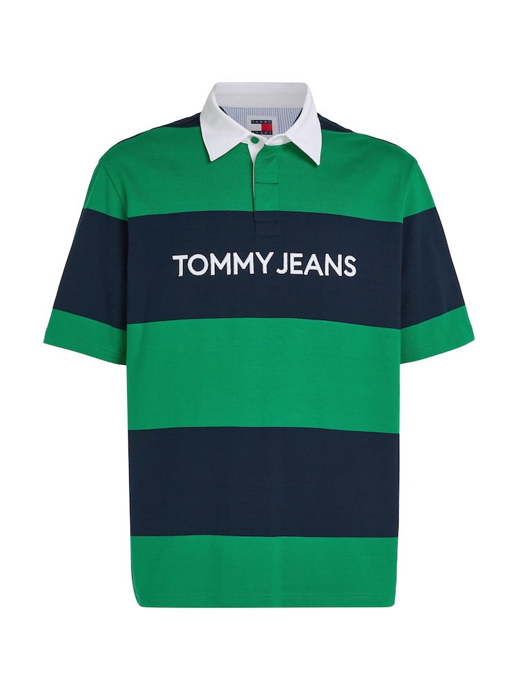 Tommy Jeans Green Classics Short Sleeved Rugby 100% Cotton Polo Shirt - Image 1 of 4