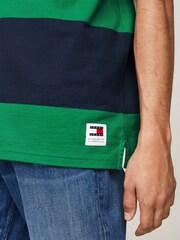 Tommy Jeans Green Classics Short Sleeved Rugby 100% Cotton Polo Shirt - Image 3 of 4