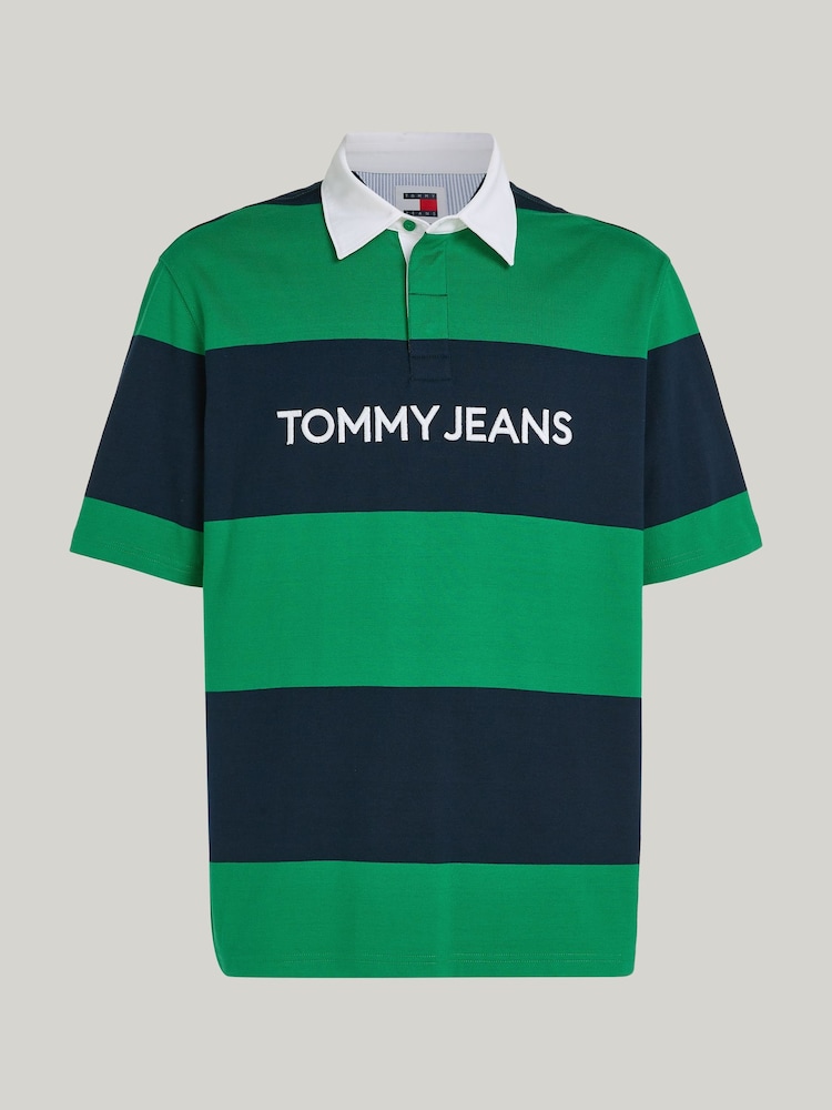 Tommy Jeans Green Classics Short Sleeved Rugby 100% Cotton Polo Shirt - Image 4 of 4 Tommy Jeans Green Classics Short Sleeved Rugby 100% Cotton Polo Shirt - Image 4 of 4