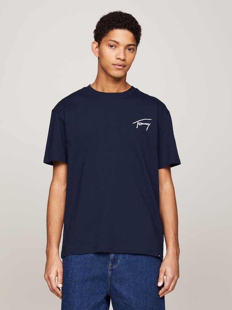 Tommy Jeans Blue Regular Fit Signature T-Shirt - Image 1 of 5